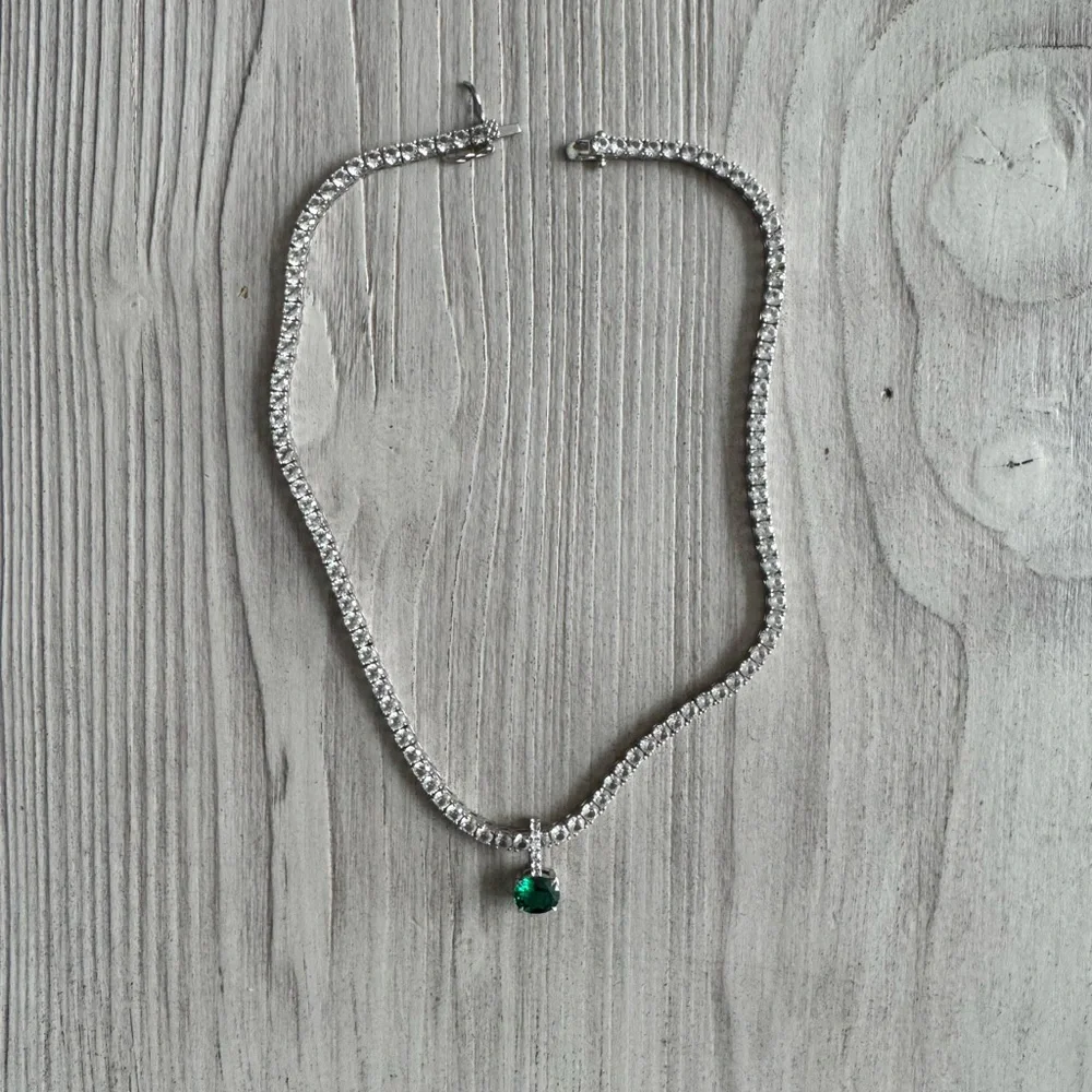 KATE RIVIÈRE NECKLACE IN 3.75MM LAB WHITE SAPPHIRE 16in with emerald pendant - Picture 7 of 10